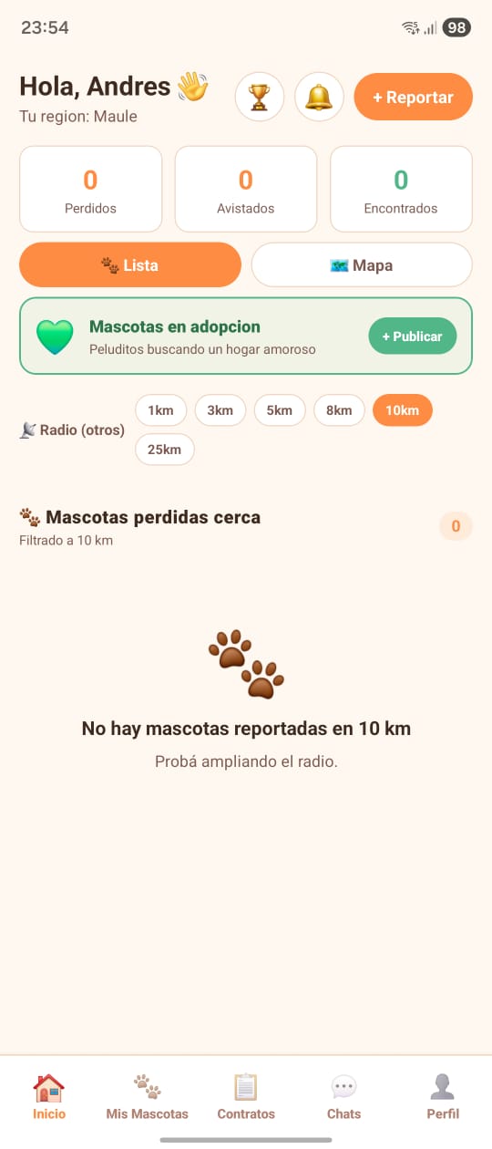 Pantalla de inicio